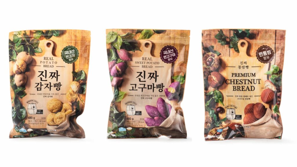 Packaging design of Daedoo Foods Real Potato, Sweet Potato, and Chestnut breads