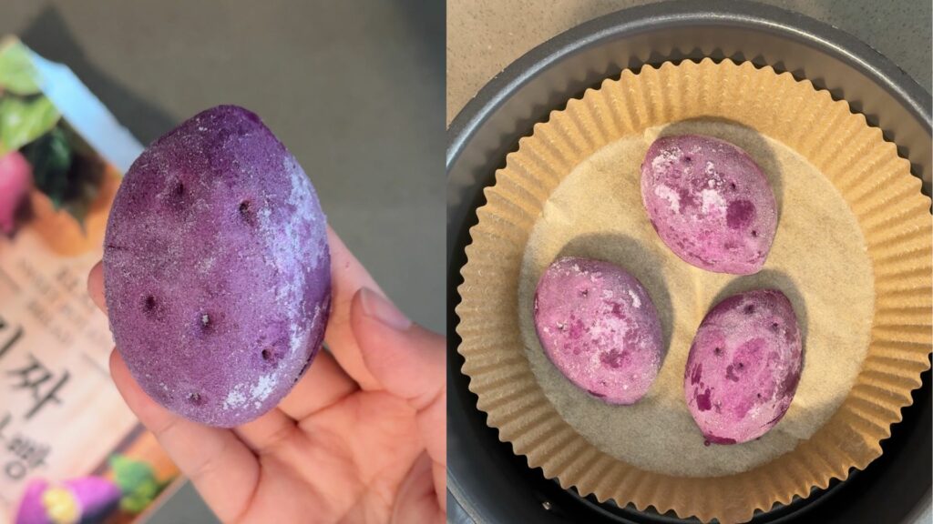 Size comparison of Daedoo Foods Real breads with actual potatoes, sweet potatoes, and chestnuts